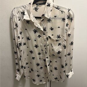 Zara White and Black Floral Woman’s Blouse